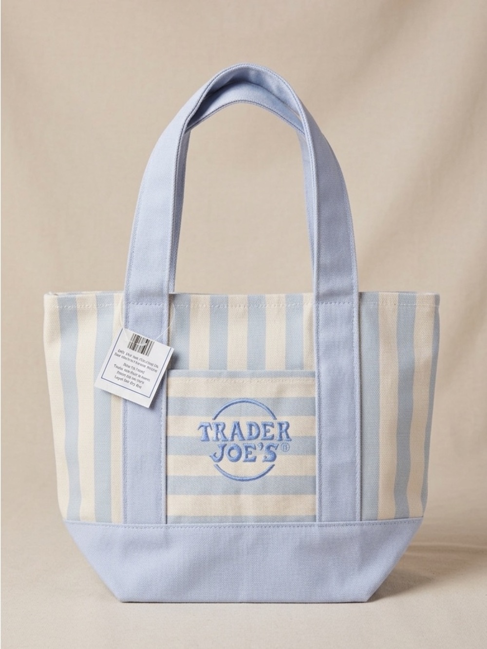 Trader Joe's Light Blue & Cream Stripe Canvas Tote